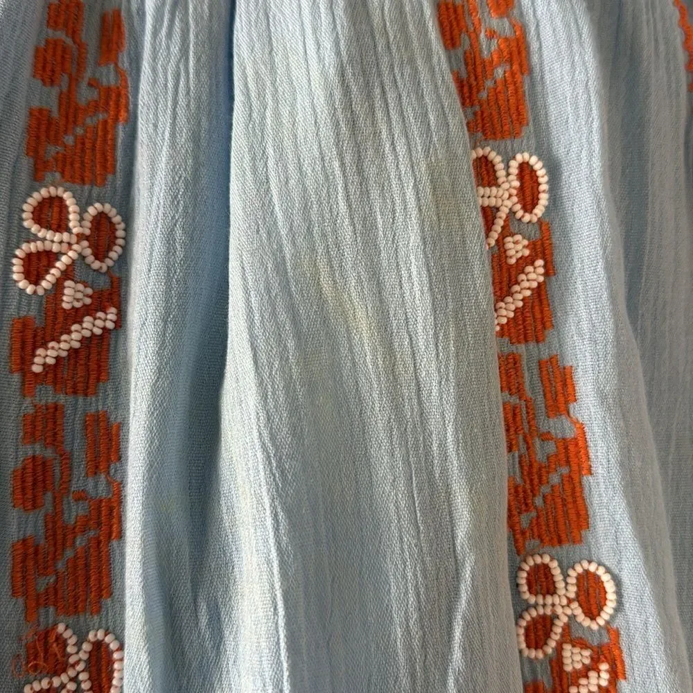 Tory Burch Embroidered Skirt Blue Orange Boho Lined Size 8 - Picture 3 of 8